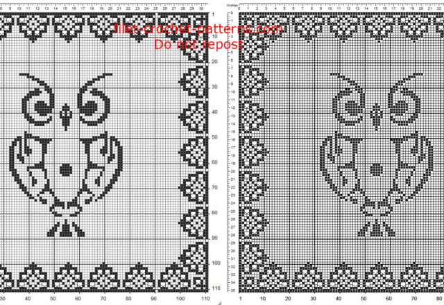 Free pattern download filet crochet square doily with owl and special border