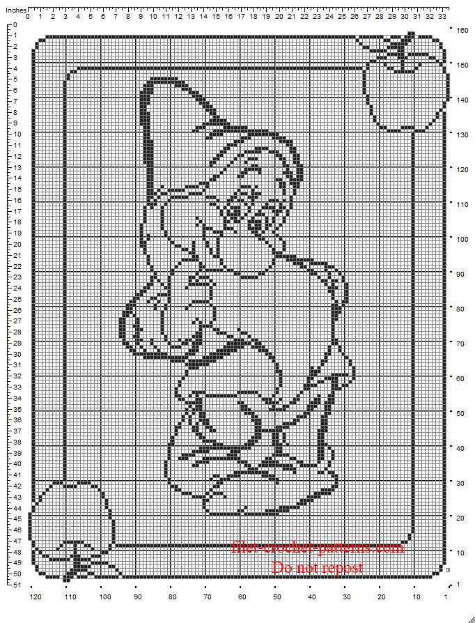 Free pattern filet croche baby blanket with Bashful Dwarf from The Seven Dwarfs Disney