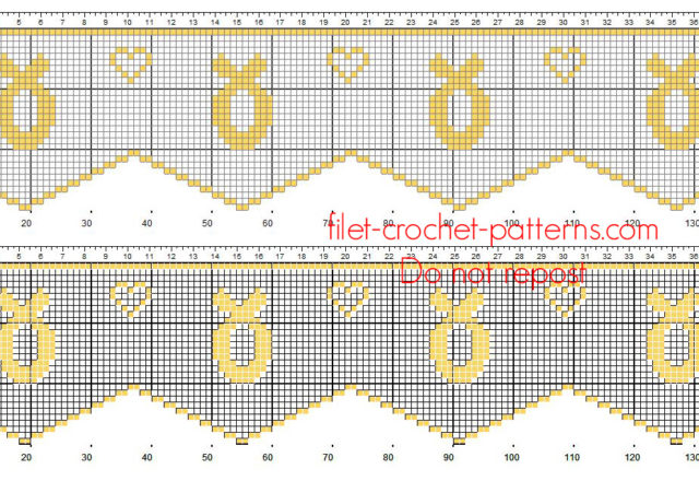 Free pattern filet crochet border with italian biscuits torcetti and small hearts height 30 squares