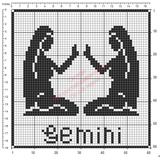 Gemini Zodiac Sign free crochet filet pattern frame ideal