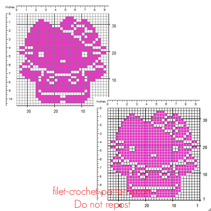 Hello Kitty small free crochet filet insert design 32 x 32