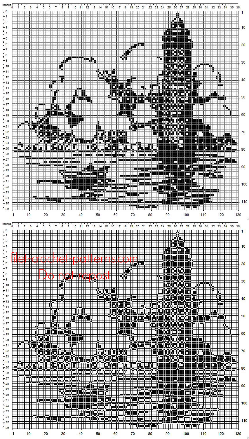 Home painting with a lighthouse free crochet filet pattern