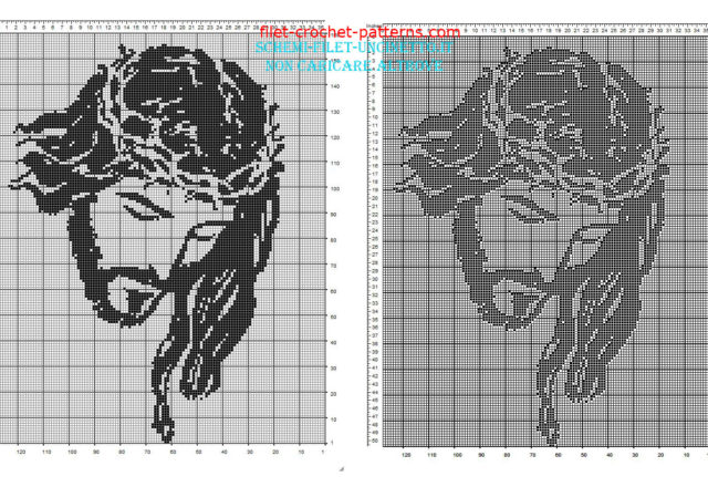 Jesus face free filet crochet pattern in religious category 160 squares