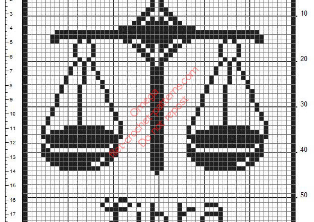 Libra Zodiac Signs free filet crochet design diagram pattern