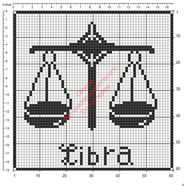 Libra Zodiac Signs free filet crochet design diagram pattern
