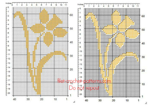 Orange Daffodil flower free small insert crochet filet pattern