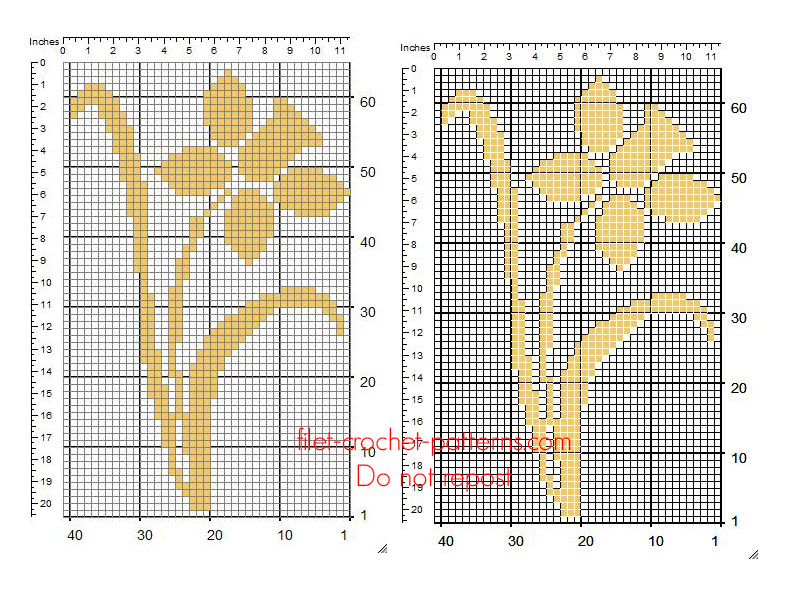 Orange Daffodil flower free small insert crochet filet pattern