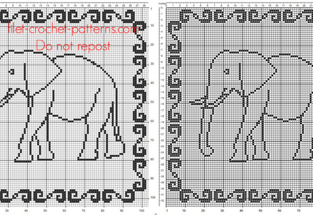 Pillow with elephant free crochet filet pattern