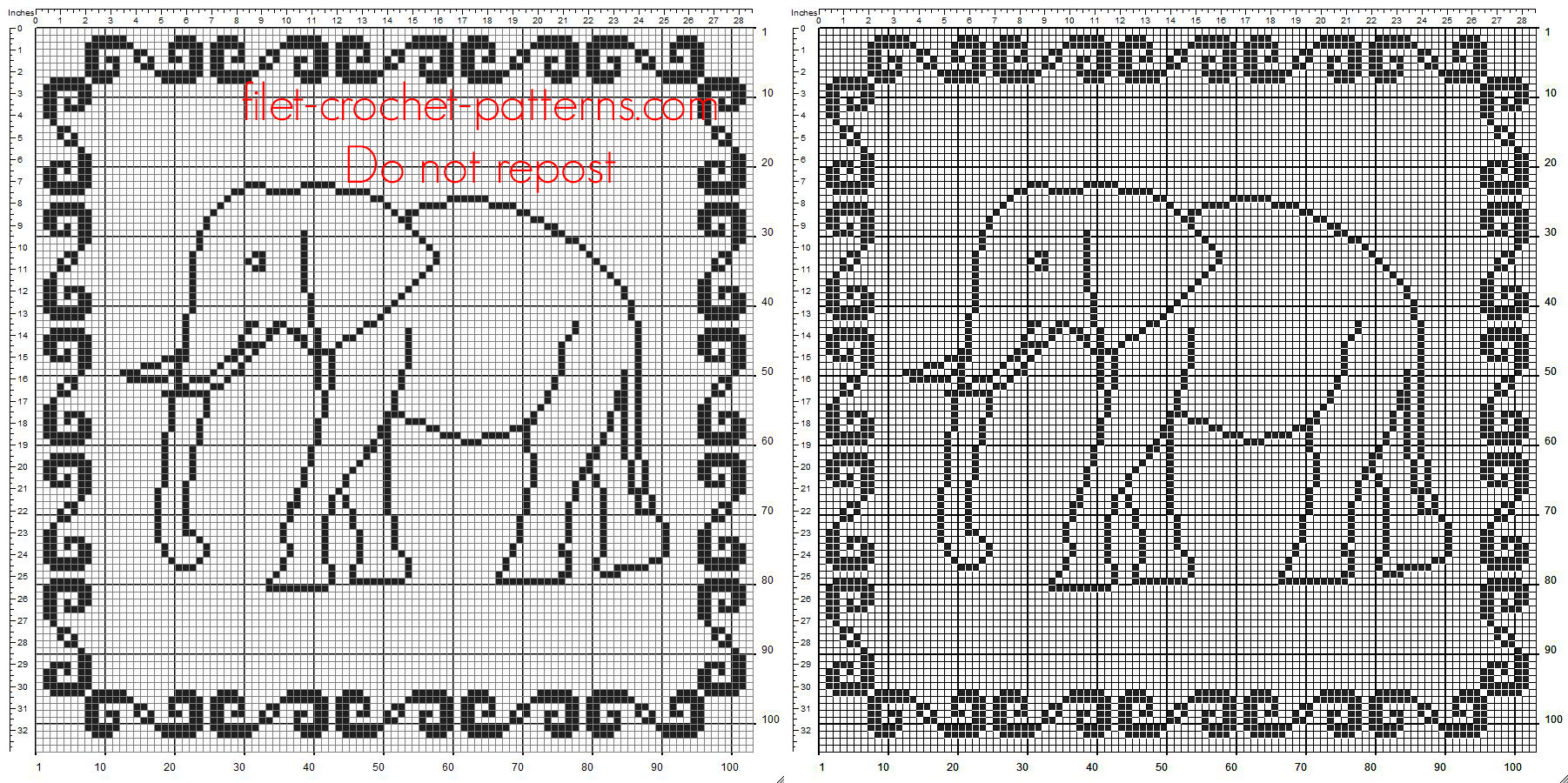 Pillow with elephant free crochet filet pattern