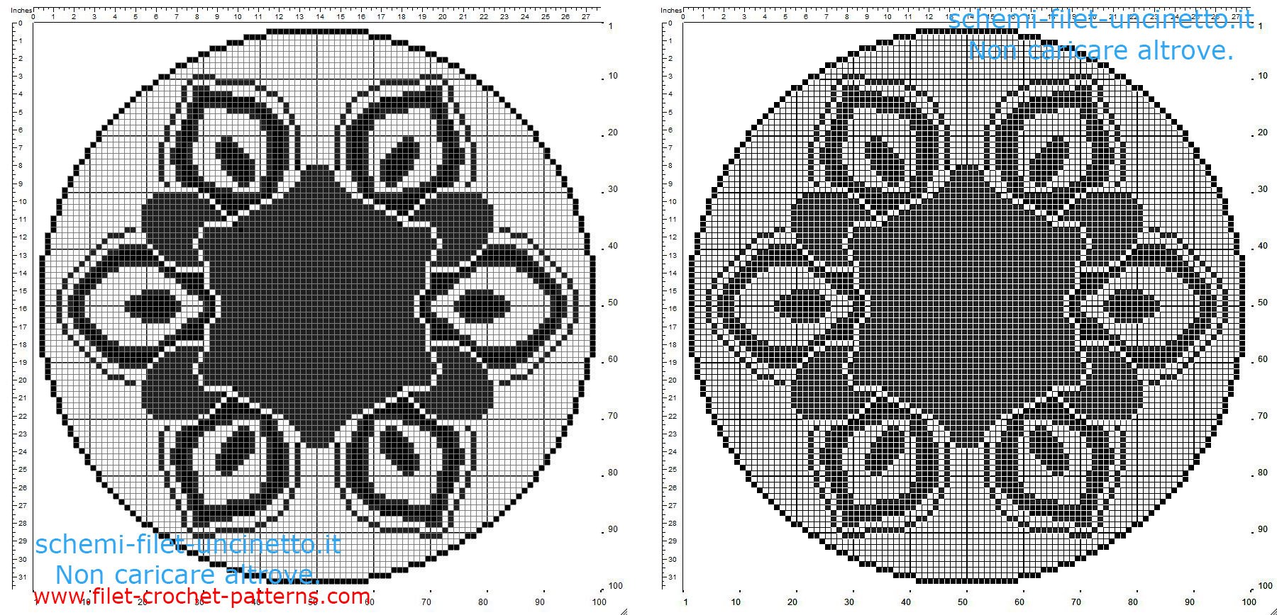 Round doily 100 squares free filet crochet with flower petals