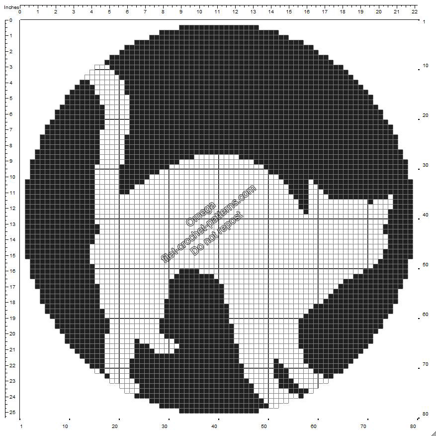 Round doily with black cat free Halloween crochet filet pattern diameter 80