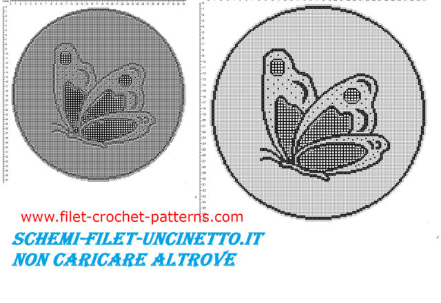 Round doily with butterfly free filet crochet pattern