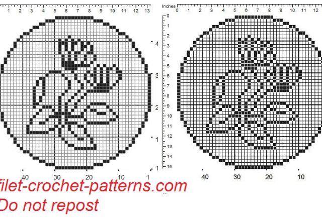 Round dolily wit cyclamens filet crochet pattern