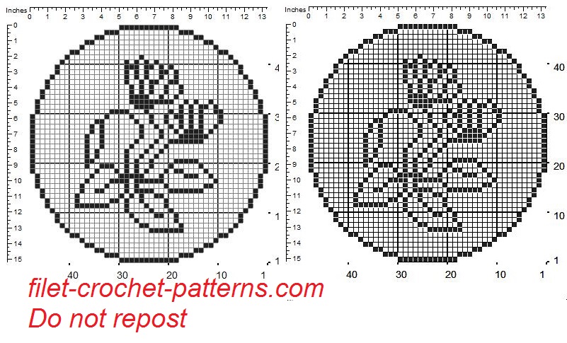 Round dolily wit cyclamens filet crochet pattern