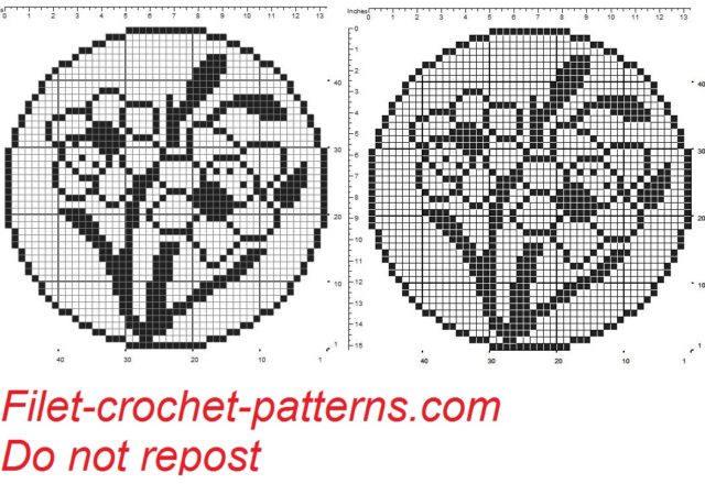 Round dolily wit daffodils filet crochet pattern