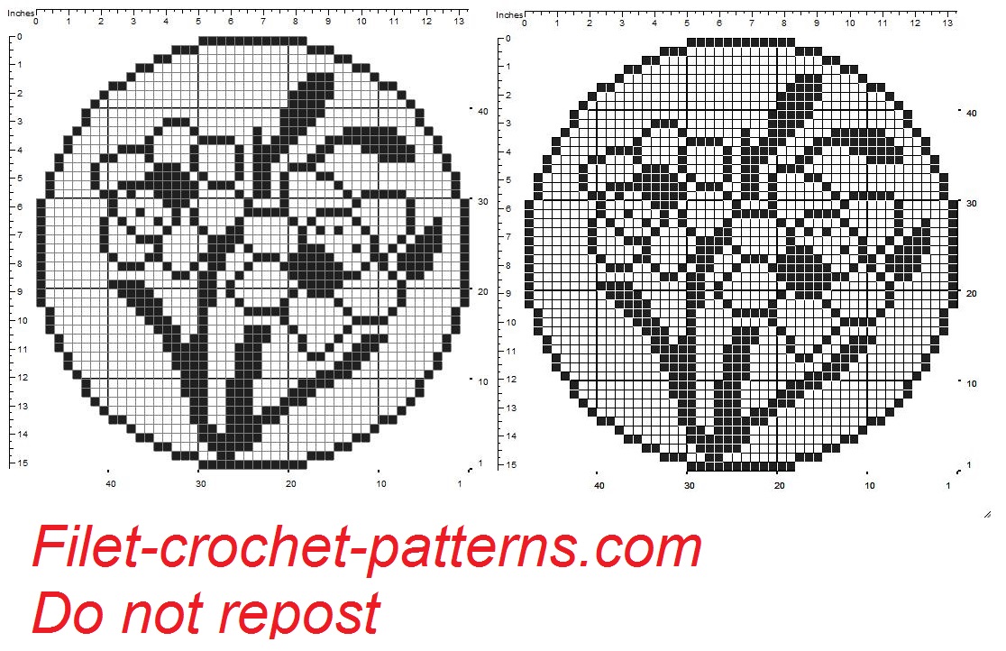 Round dolily wit daffodils filet crochet pattern