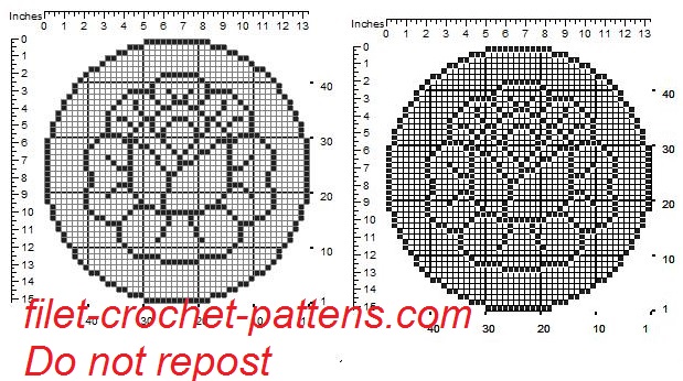 Round dolily wit rose filet crochet pattern