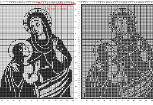 Saint Anne with Virgin Mary free filet crochet religious pattern