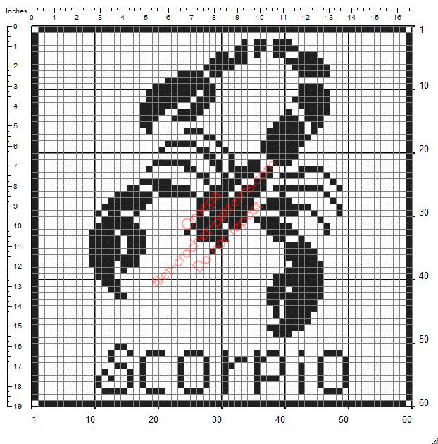 Scorpio Zodiac Signs free filet crochet design diagram pattern