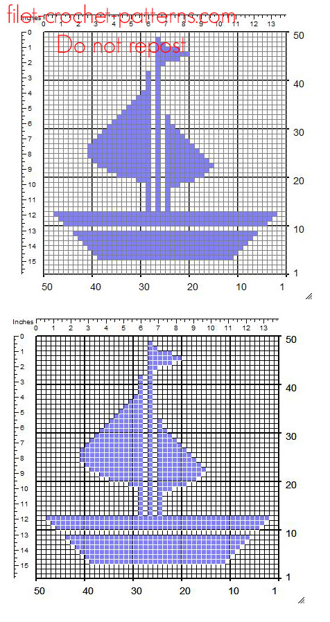 Small geometric ship free crochet filet insert pattern