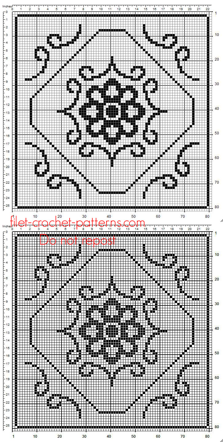 Square doily free crochet filet pattern with a flower in the middle