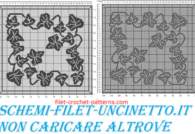 Square doily with ivy free filet crochet pattern