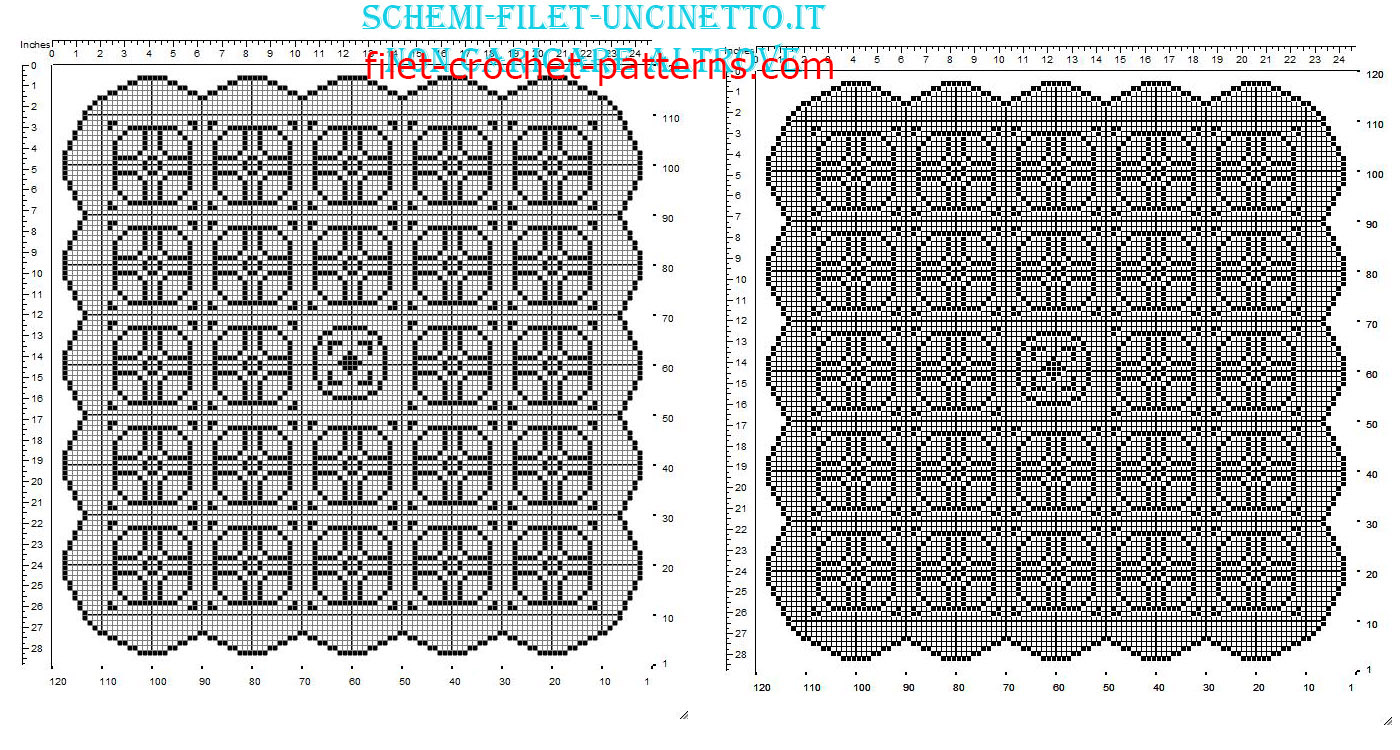 Square filet crochet doily with geometric shapes free pattern 120 squares