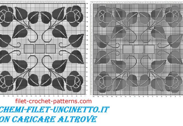 Square tablecloth with roses free filet crochet pattern