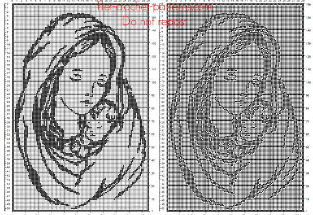 The Virgin and Child free filet crochet pattern size 105 x 150 squares