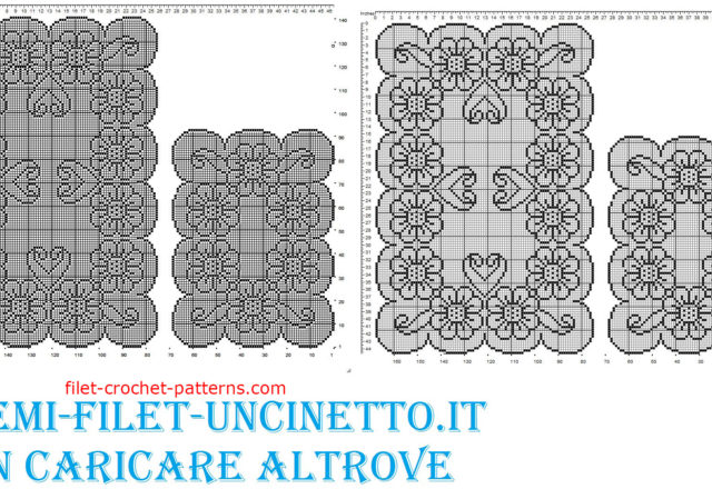 Triptych daisies flowers free filet crochet pattern