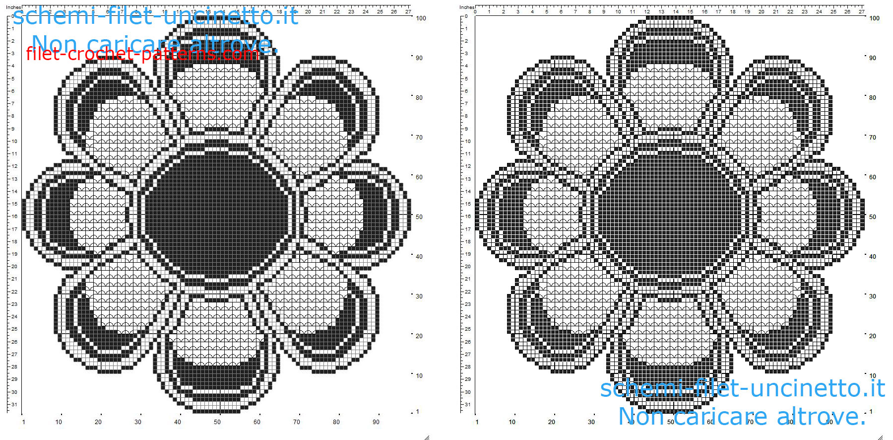 Triptych with flowers daisies petals free filet crochet pattern part 1