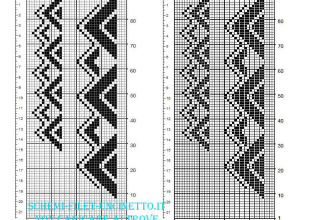 Two free filet crochet patterns borders with triangular geometric shapes
