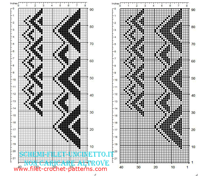 Two free filet crochet patterns borders with triangular geometric shapes