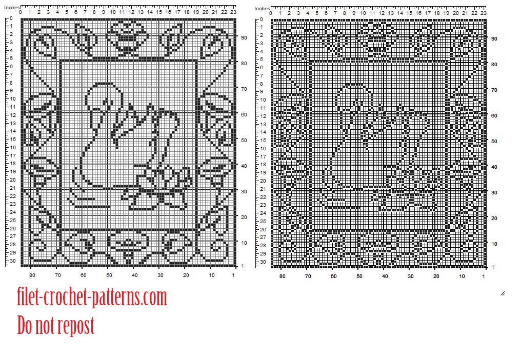 free filet crochet pattern curtains with swan and frame